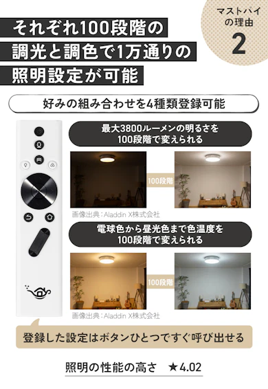 理由②:4つの照明設定を登録!ボタンひとつでシーンに合わせた照明に