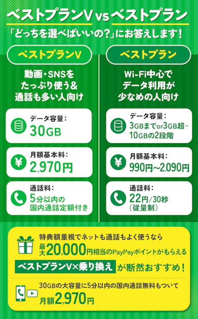 ベストプラン・ベストプランV…自分に合うのはどっち?