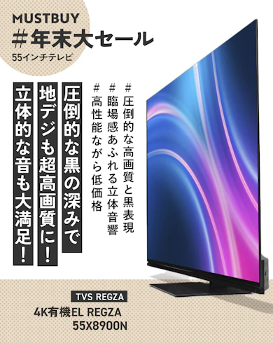 55インチテレビのマストバイ:TVS REGZA「4K有機EL REGZA 55X8900N」/約18万円