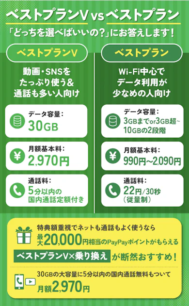 ベストプラン・ベストプランV…自分に合うのはどっち?