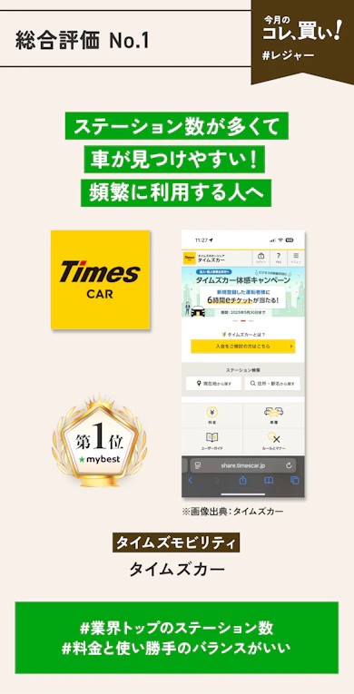 【総合評価 No.1】タイムズモビリティ「タイムズカー」