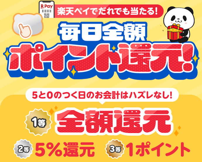 楽天ペイのコード決済で毎日全額還元のチャンス!最大10,000ポイントが当たる