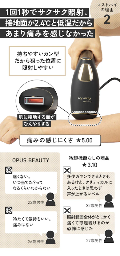 理由②:痛みは最弱レベル、ひんやりするから最高パワーでも怖くない