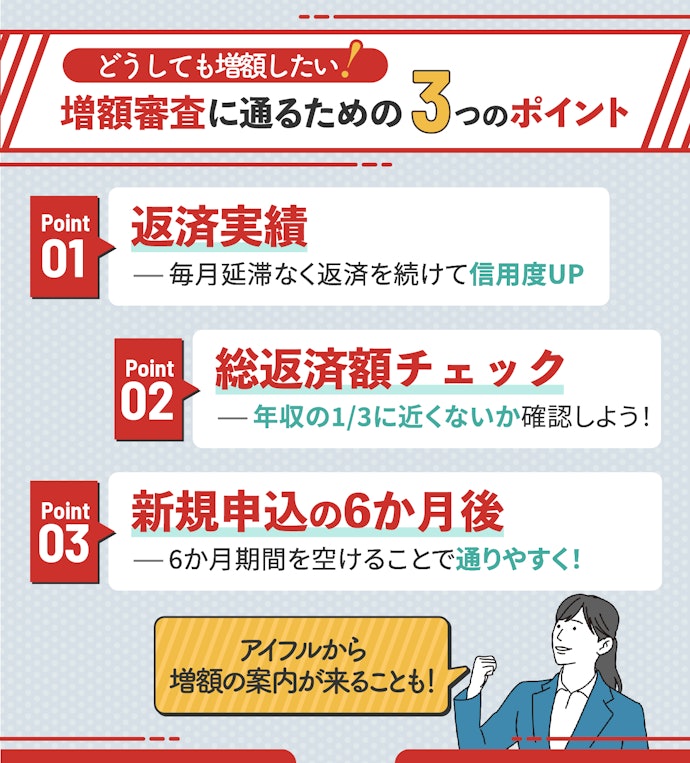 アイフルの増額審査に落ちないためのポイント