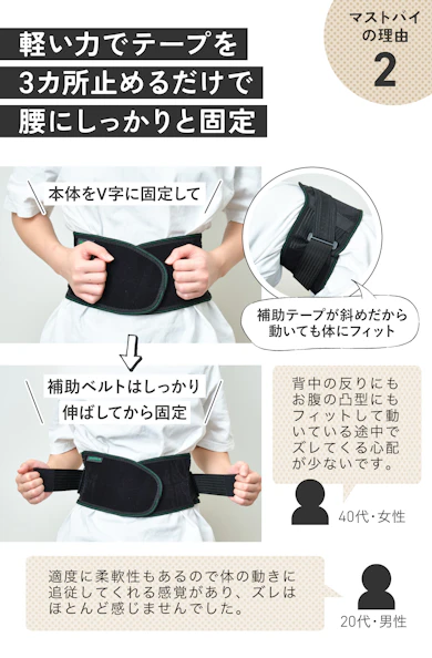理由②:ベルトがズレにくいから1日腰をまかせられる