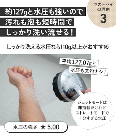 理由③:十分な水圧があるからシャンプーの泡も素早く洗い流せる!