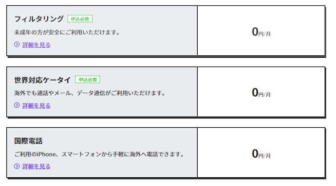 追加料金なしのオプションもある