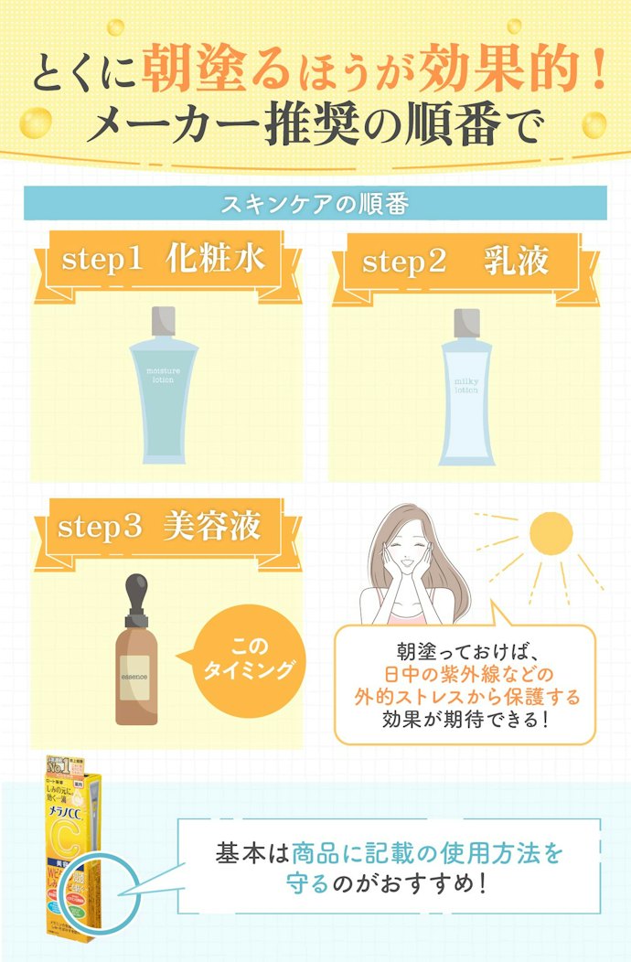 ビタミンC美容液を塗るのは朝・夜どっち?塗る順番は?