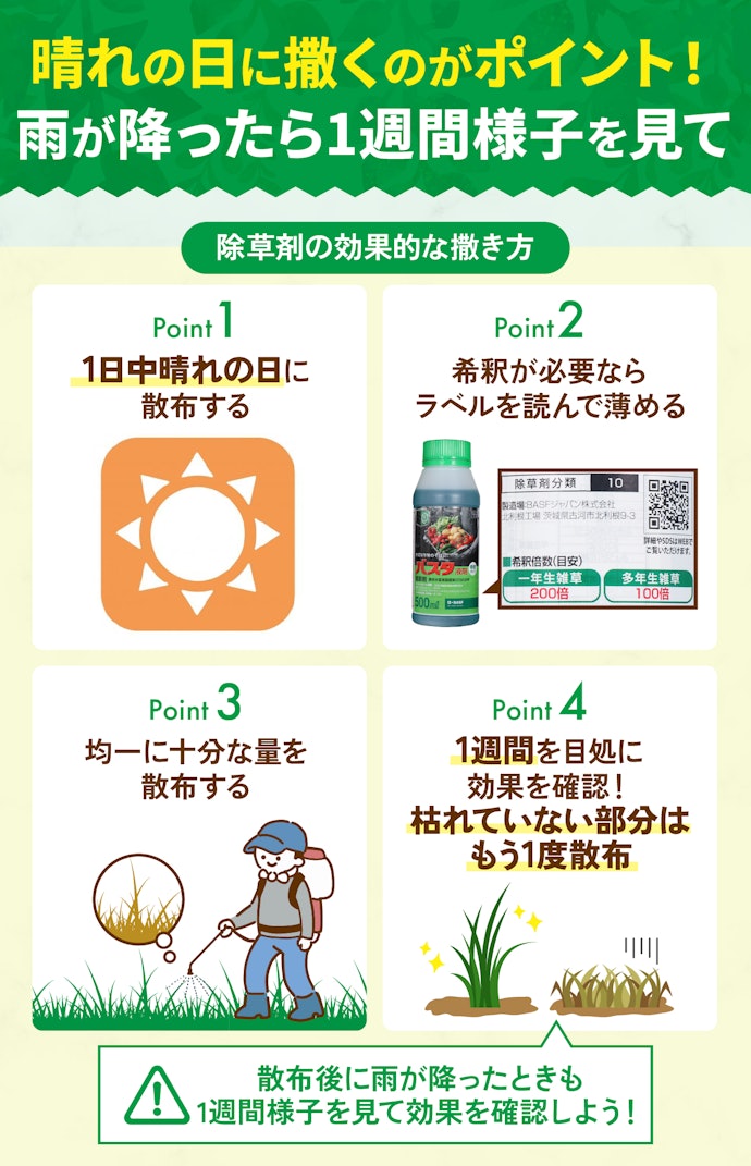 除草剤の効果的な撒き方は?雨が降ったらどうなる?