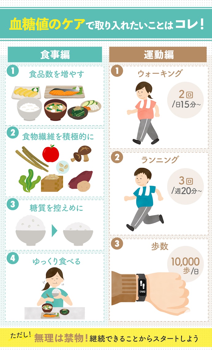 血糖値が気になる人が取り入れたい食事や運動は?