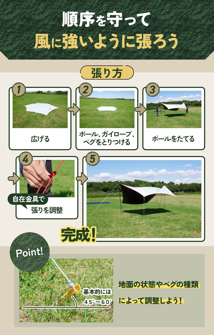 ヘキサタープのきれいな張り方は?