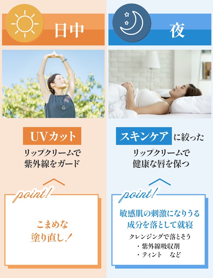 UVカットリップクリームは夜に使ってもいいの?