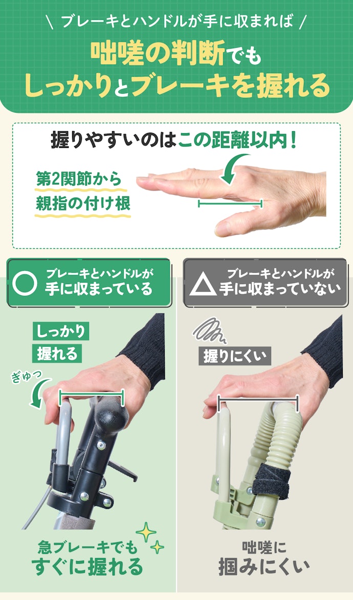 使う人の手の大きさは?ブレーキとハンドルが手に収まると安心