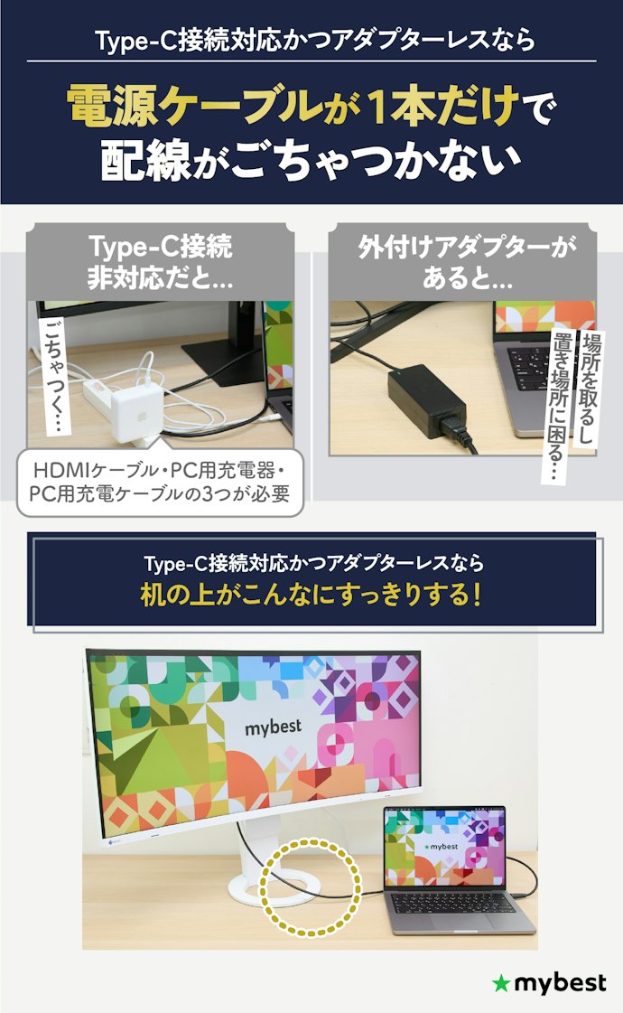 仕事環境を整えたい人は、Type-C接続対応かつアダプターレスのものがおすすめ