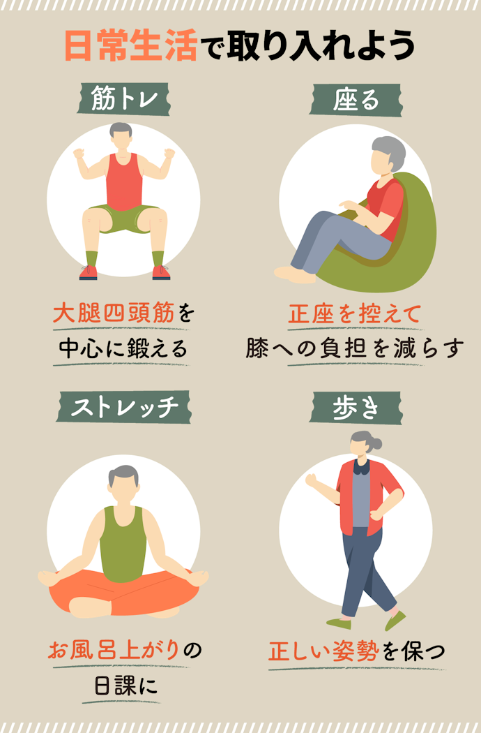 膝の痛みを軽減するために取り入れたいことは?