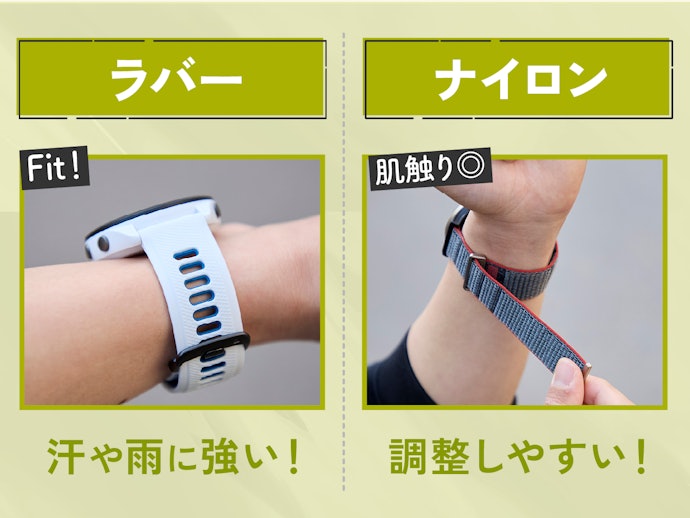 バンドはフィットしやすいラバーかナイロンのものがおすすめ