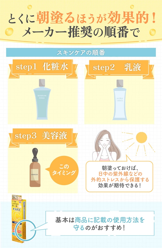ビタミンC美容液を塗るのは朝・夜どっち?塗る順番は?