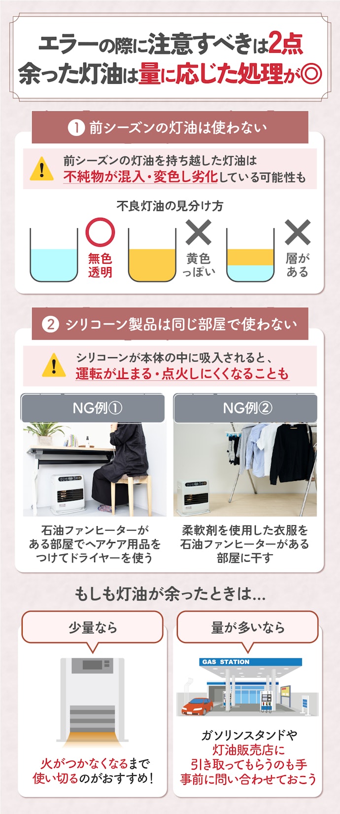 エラーを避けるためには?灯油が余ったらどうすればいい?