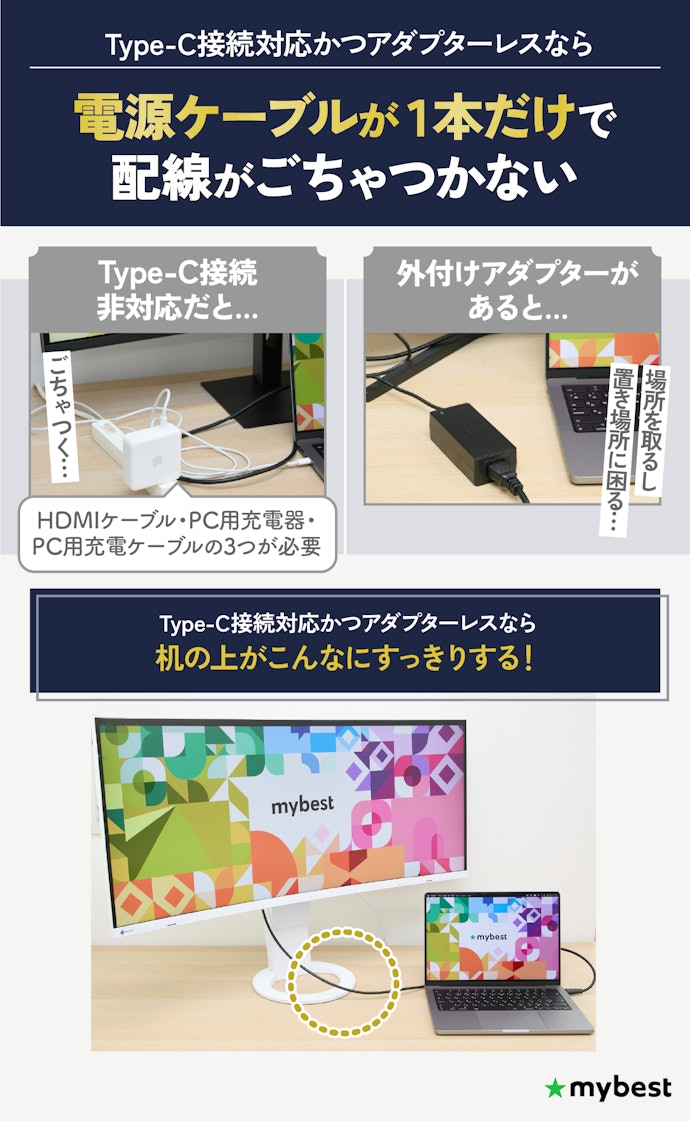 仕事環境を整えたい人は、Type-C接続対応かつアダプターレスのものがおすすめ