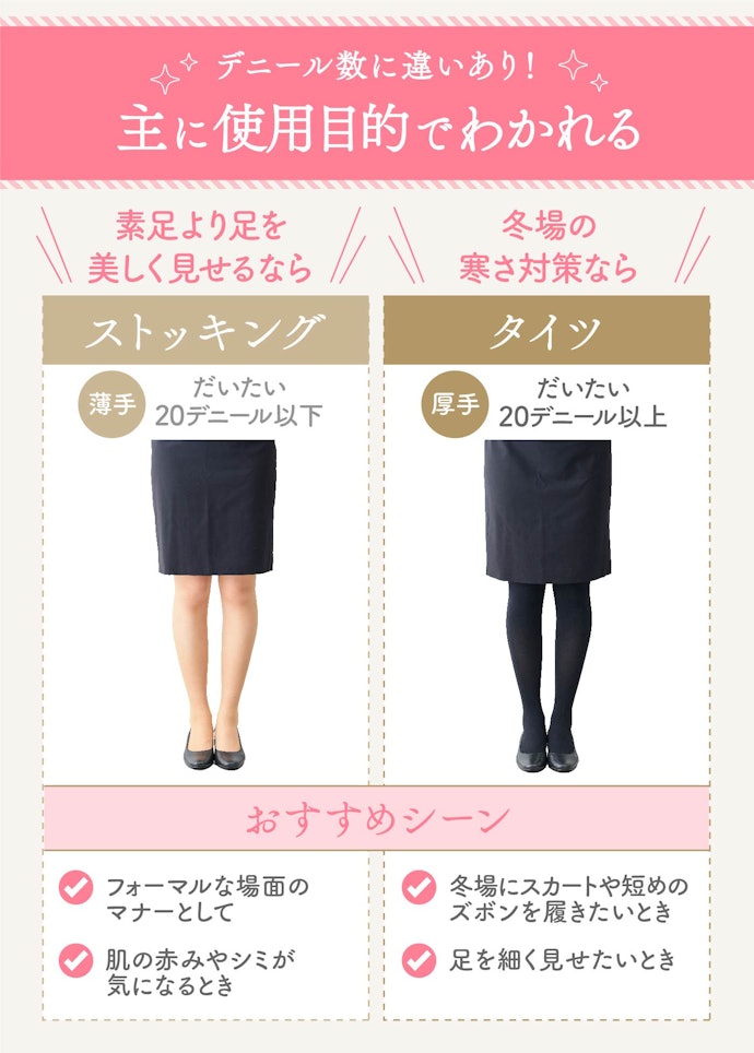 ストッキングとタイツの違いとは?