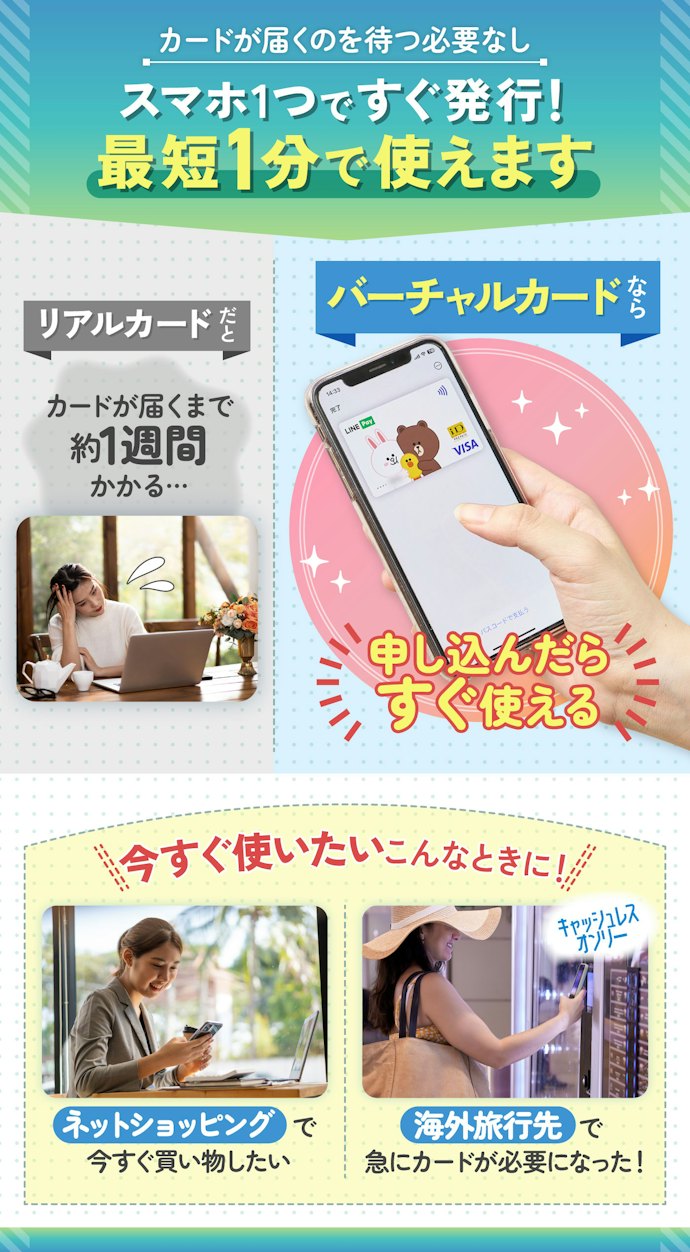 バーチャルカードの登場で、即日利用が可能なプリペイドカードが増えています!