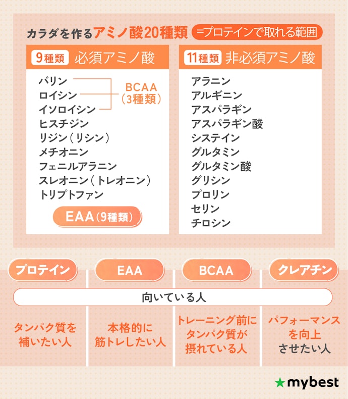 EAAとプロテイン・BCAAは何が違う?クレアチンとの違いは?