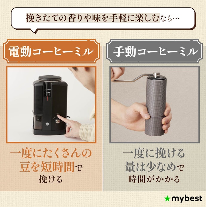 電動コーヒーミルと手動コーヒーミルの違いは?電動の魅力を解説!