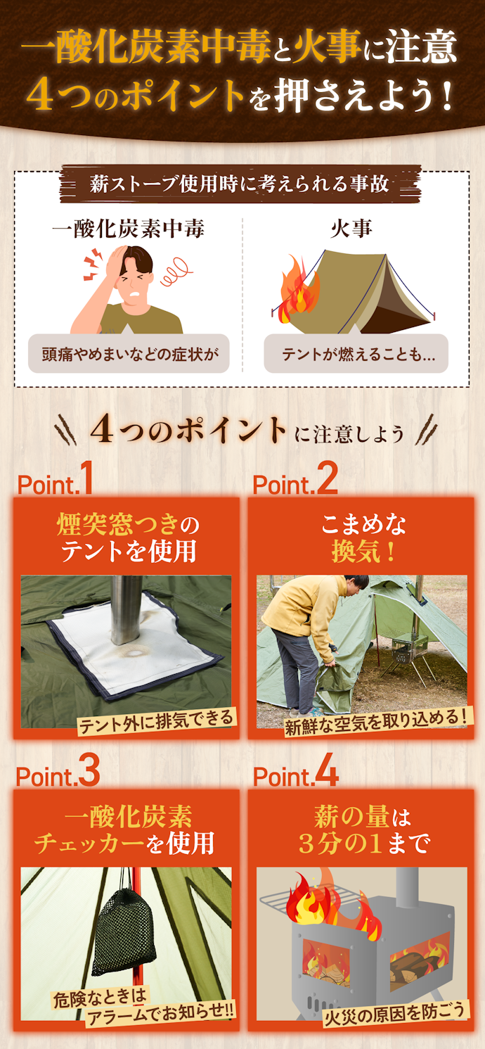 薪ストーブをテント内で使うときの注意点は?