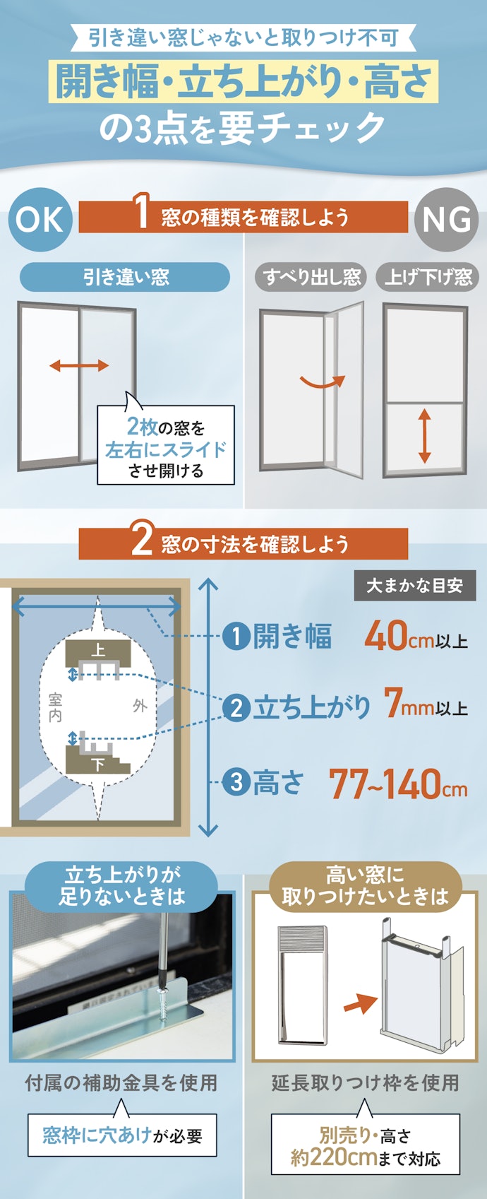 窓用エアコンを選ぶ前に、そもそも取付可能な窓か確認しよう