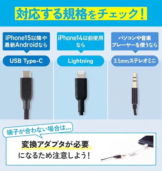 有線イヤホンの端子は主に3種類!購入前に使うデバイスの接続方法をチェック