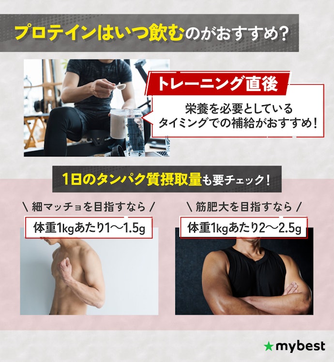 プロテインの摂取タイミングや目安量は?筋トレの目的によって異なる?