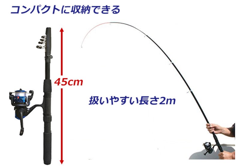 黒1.5m 伸縮釣り竿 伸縮式釣り竿カーボンファイバースピニングポール