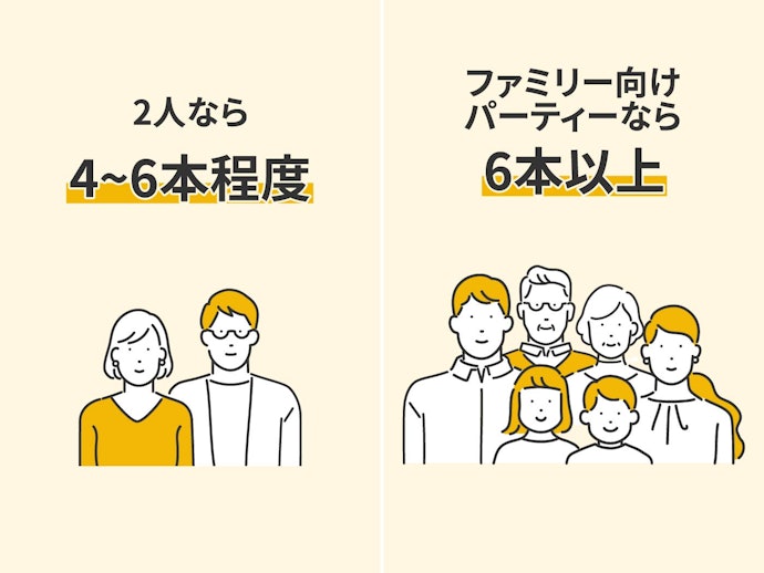2人なら4〜6本程度。ファミリー向けには6本以上
