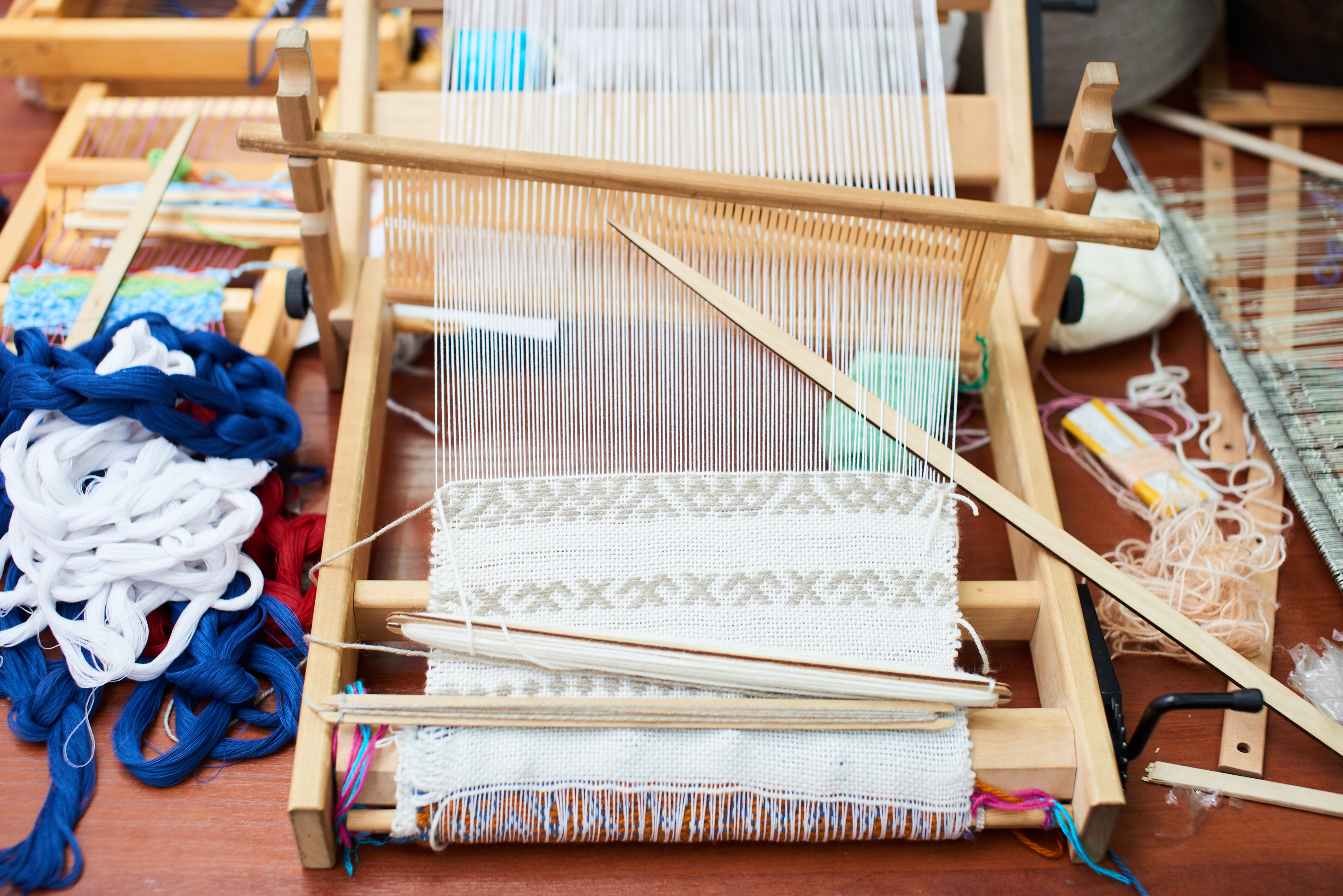 手織り 手織り機 くすみピンクブルー コースター  5点Set キッチン雑貨