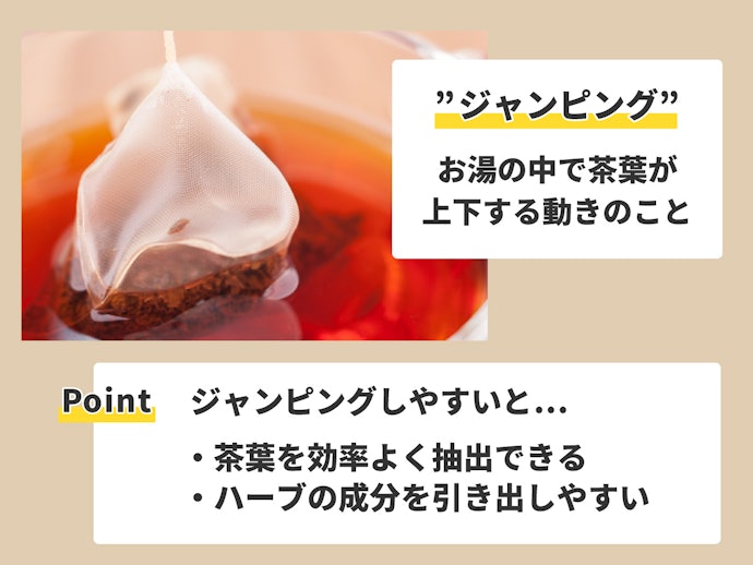 袋の形状は、茶葉がジャンピングしやすい「テトラ型」が◎