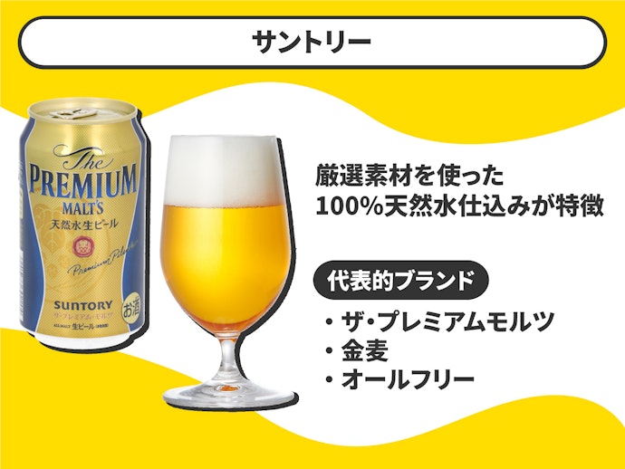 華やかな香りも魅力。こだわりの100%天然水仕込みが特徴の「サントリー」