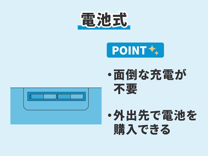 こまめに充電するのが面倒なら電池式が便利