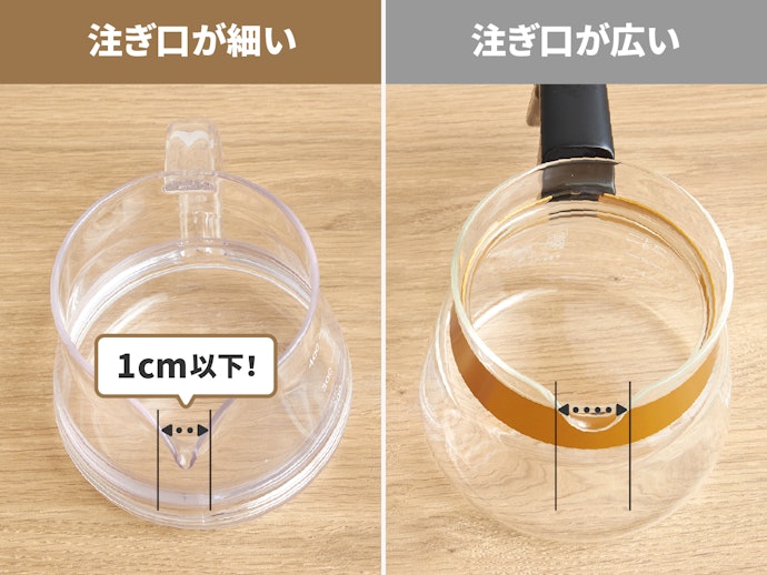 注ぎ口が細いと、湯量を調整しやすく注ぎやすい