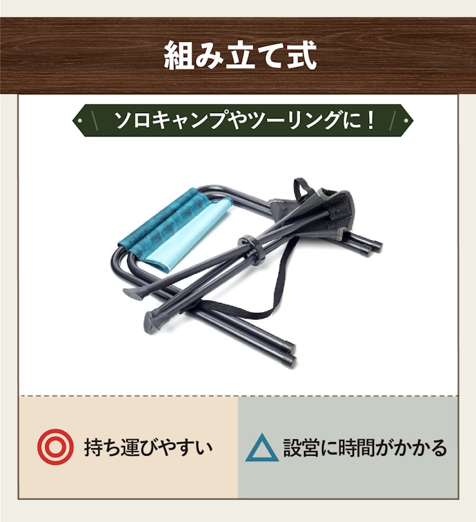 組み立て式:コンパクトに収納できてソロキャンプにぴったり