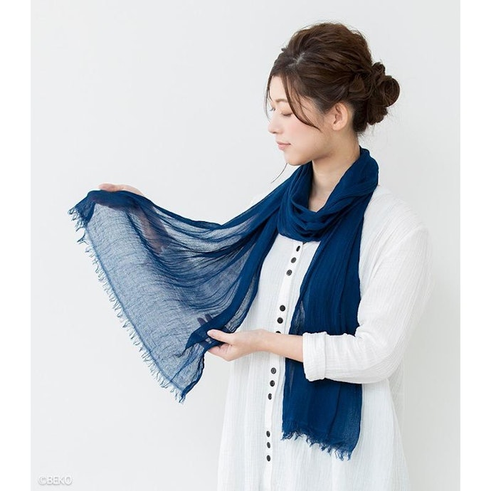 藍染スカーフ、絹、日本製