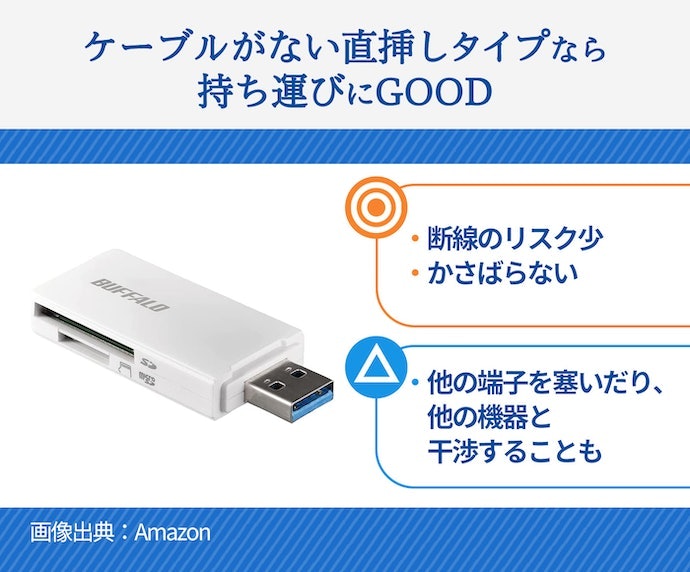 かさばりにくさ重視で選ぶなら、ケーブルなしの直挿しタイプが便利
