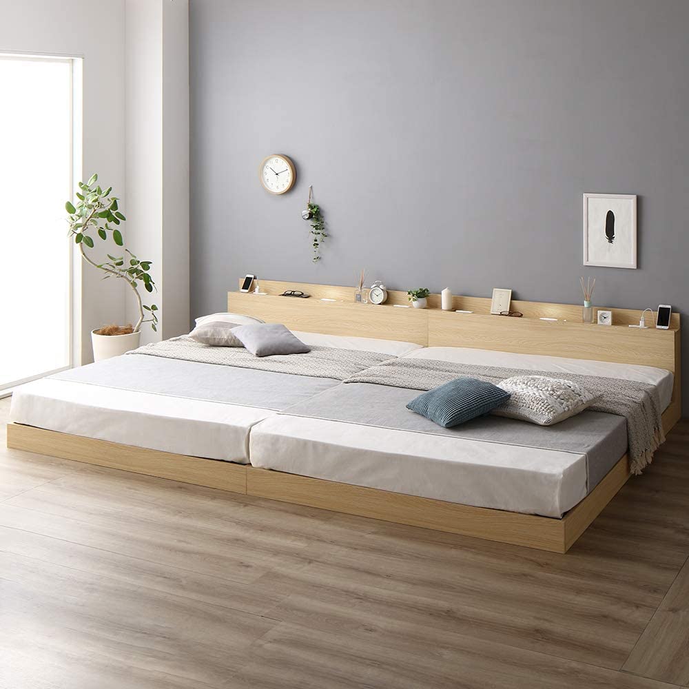 家族で寝られるホテル風モダンデザインベッド 国産ポケットコイルマットレス付き ワイドK200 ベッド