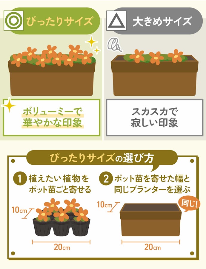 寄せ植えするなら、ぴったりサイズを選ぼう