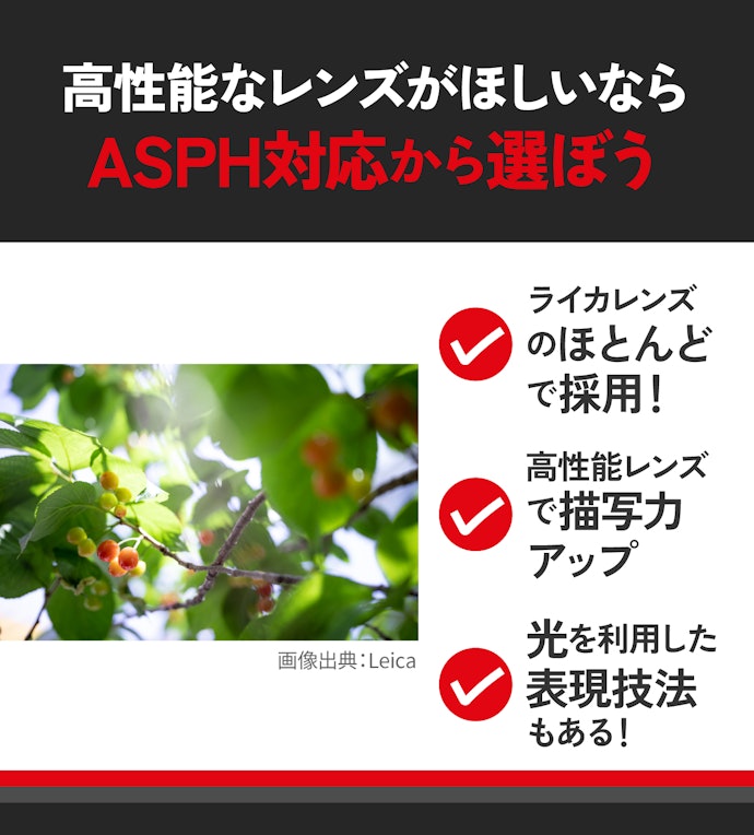 ASPHレンズは、大口径なレンズでもゆがみを抑えられる