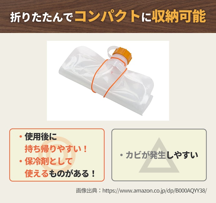 ソフトボトルは使用後折りたたみ可能。軽さ・コンパクトさ重視の人向け