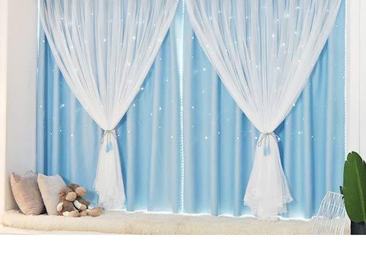 ビジュー付き ダマスク柄 カーテン 2枚入り 水色 姫系 ビジュー付き ダマスク柄 カーテン 2枚入り 水色 姫系