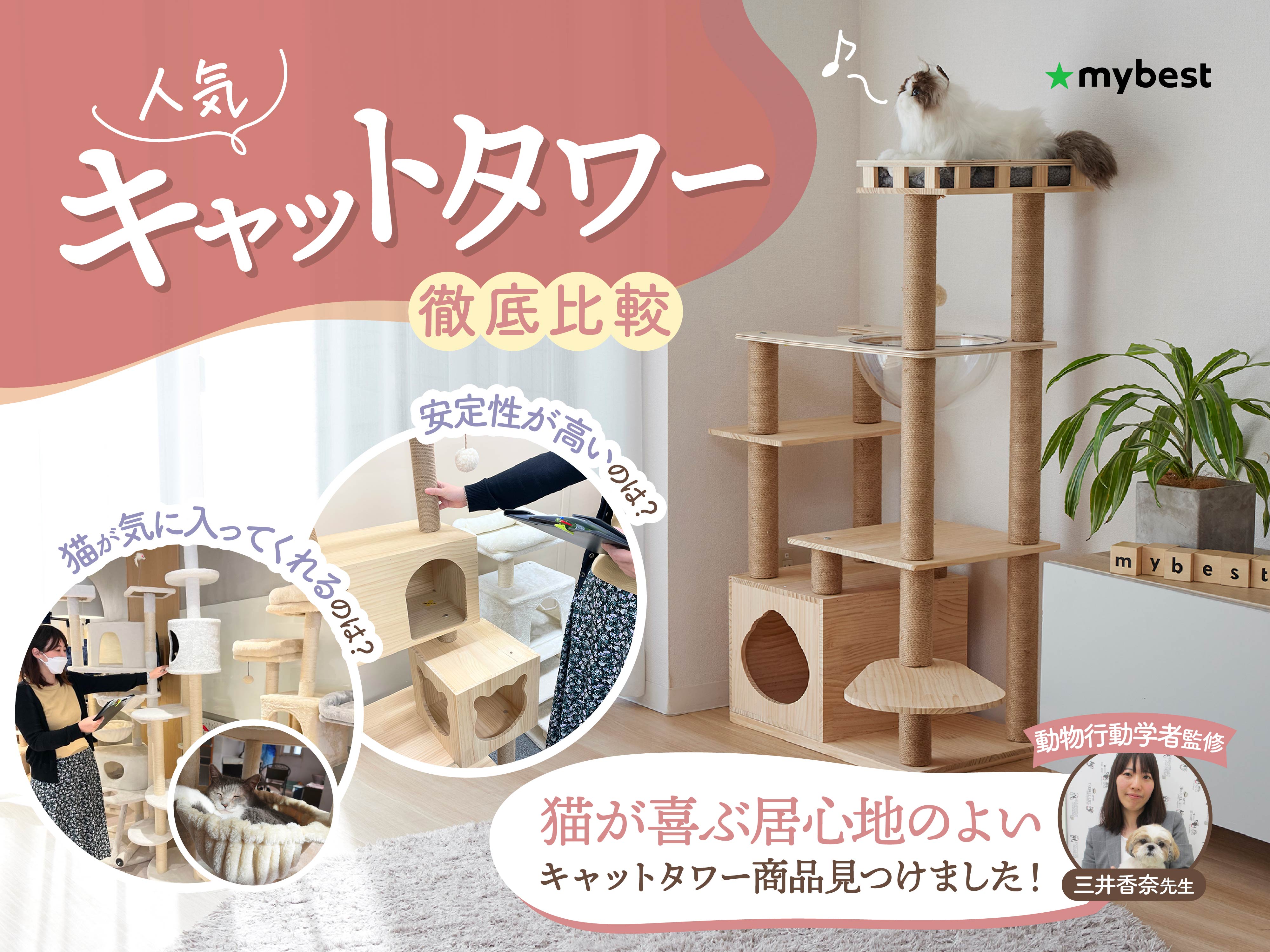 多頭飼い向けの簡単組み立て2m超のキャットタワー