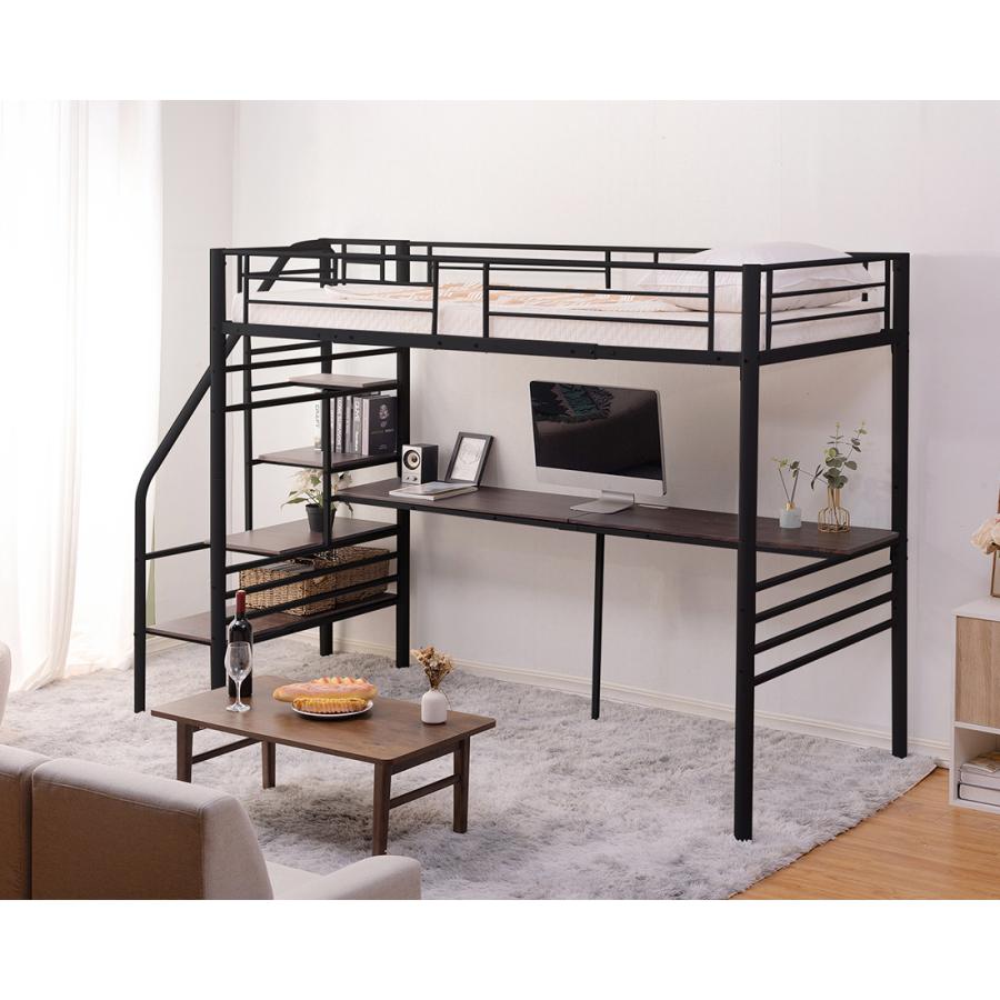 超人気！北欧風 一人暮らし ロフトベッド【高さ110cm】 Black 安い