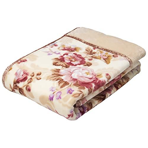 西川の毛布 花柄 140×200cm 西川 2枚合わせ 羊毛わた入毛布