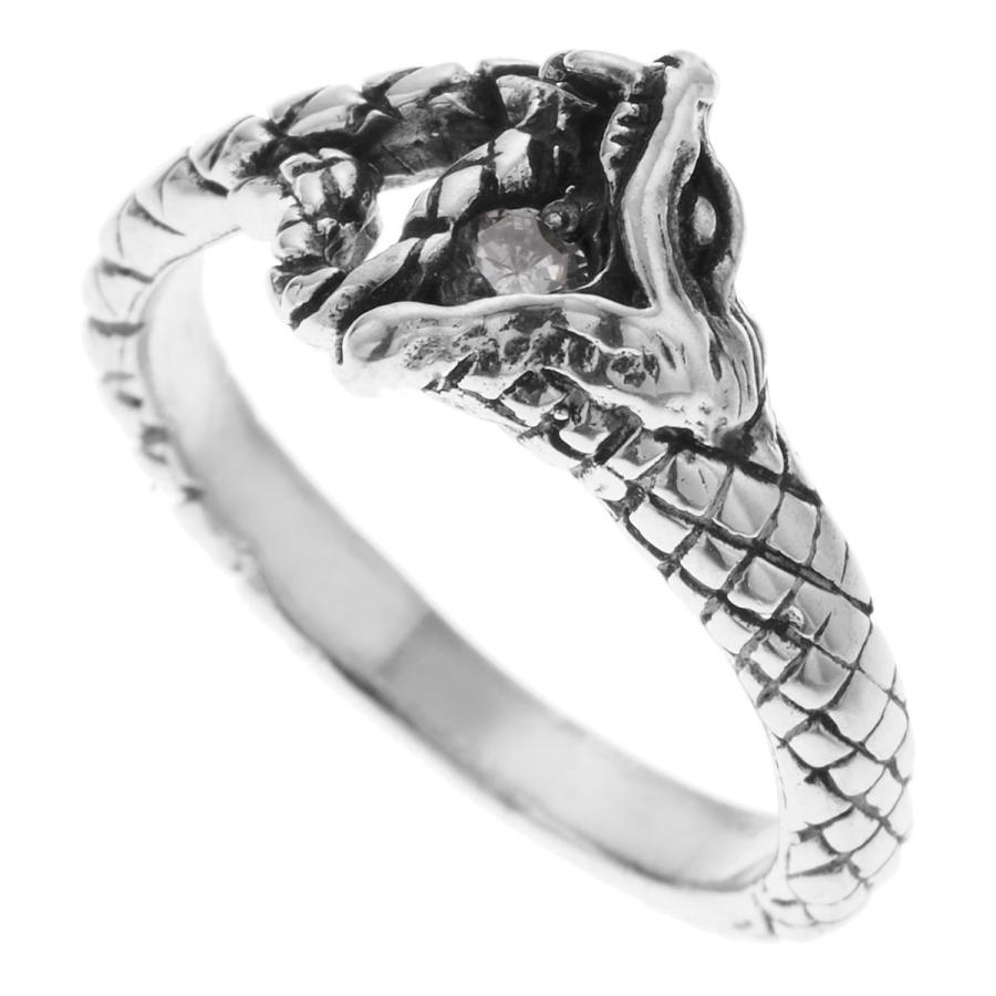 指輪 ブラックダイア 蛇 スネーク 3ストーン ホワイトゴールドk10 4月の誕生石
